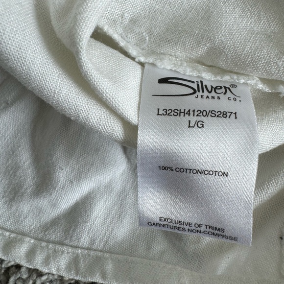 Silver Jeans White Denim Shirt with Silver Metallic Distressing - Picture 7 of 7